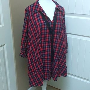 Zara Red and Black Plaid Blouse